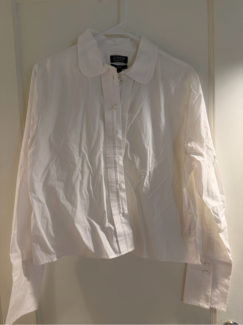 J. Crew White Pleated-Trim Button-Down Blouse